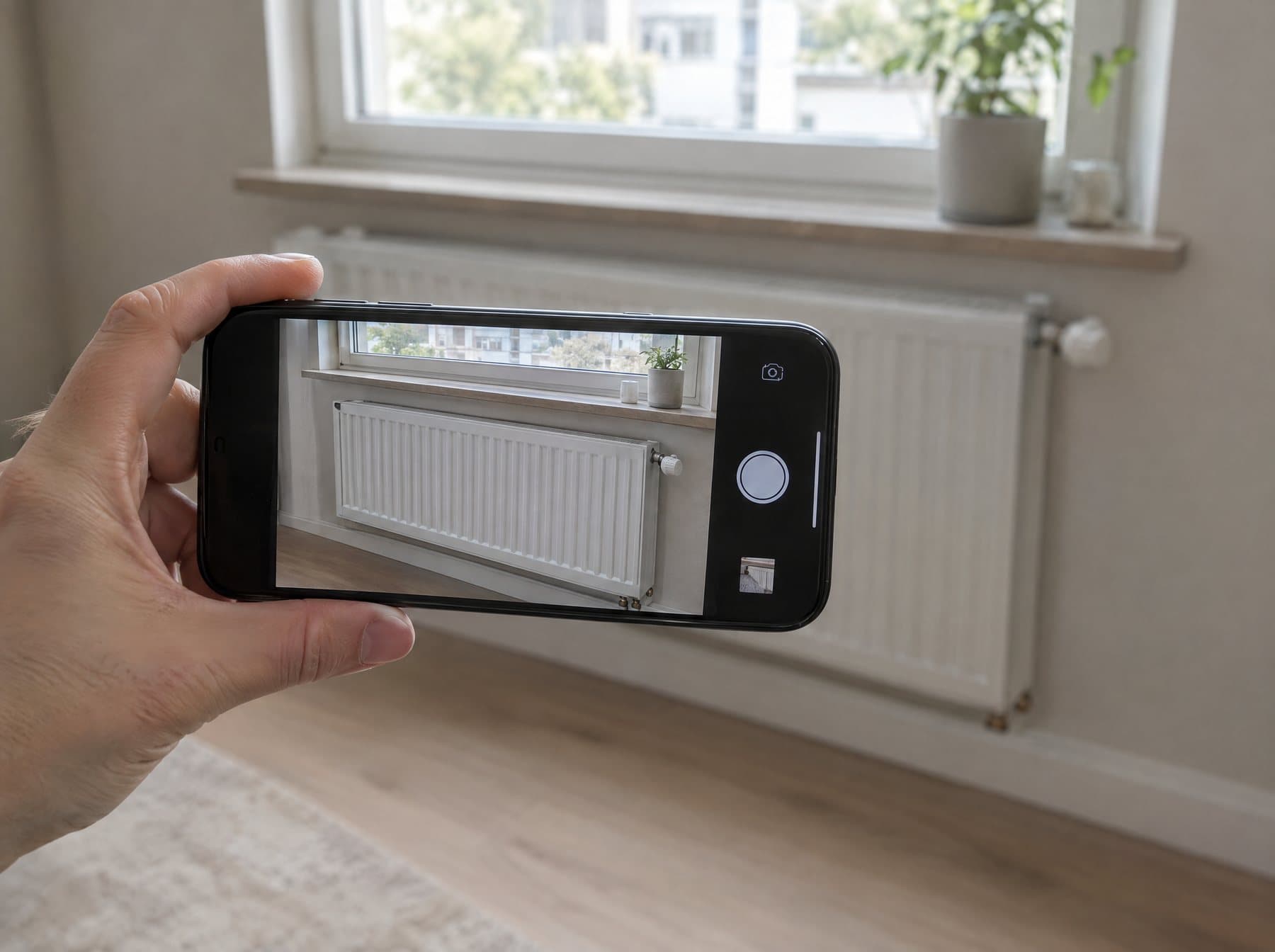 Fotografovanie radiátora mobilom pre cenovú ponuku